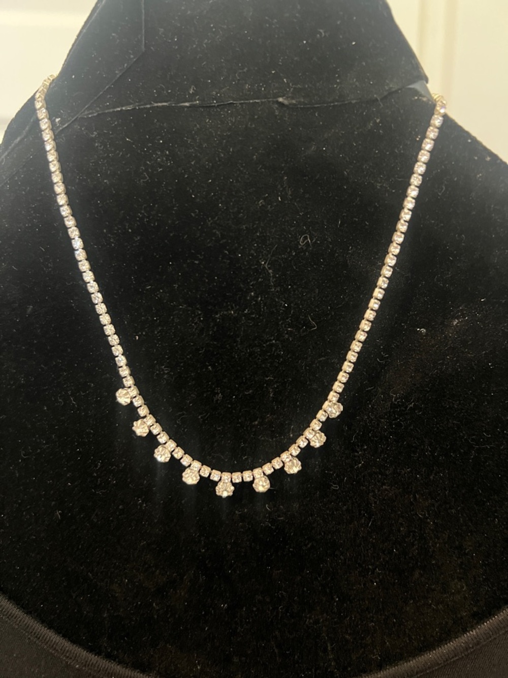 Silver-Tone Crystal Station Necklace/Choker style with White Crystal rhinestones